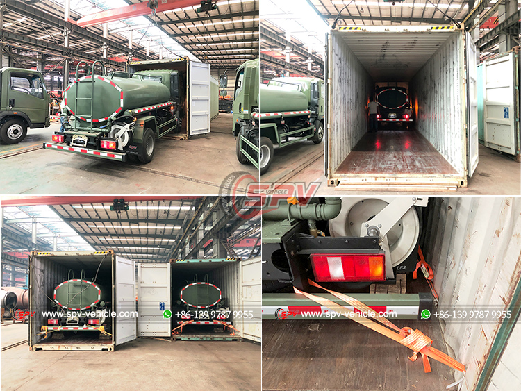 4 Units of HOWO Water Supply Trucks Loaded into Container in SPV Factory